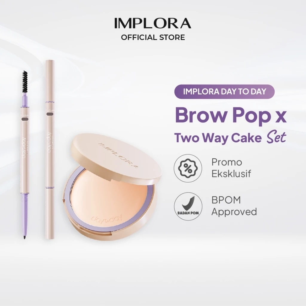 [BUNDLING] Paket Implora Day to Day Brow Pop Pensil Alis Eyebrow Pencil + Two Way Cake Set Bedak Rin