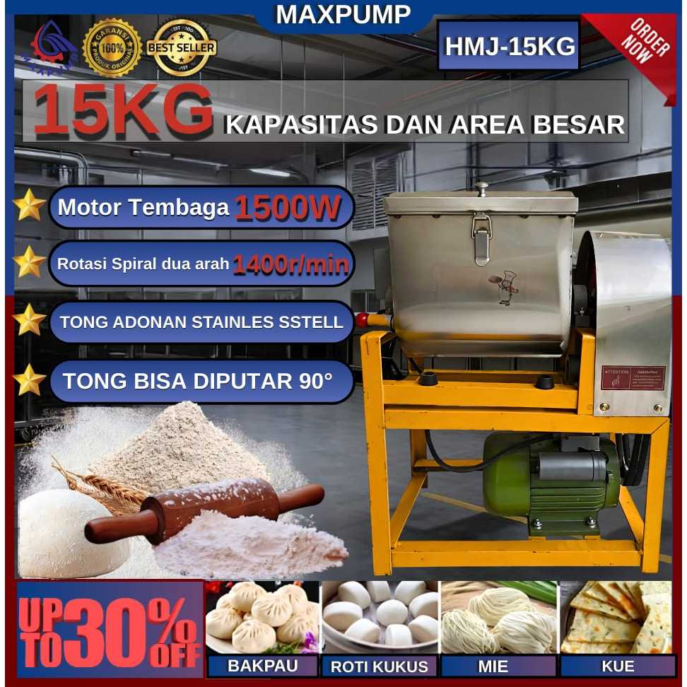 MAXPUMP Mixer Adonan Horizontal 15 Liter Dough Mixer 15kg Kapasitas 15 L Dough Maker / Mesin pengadu