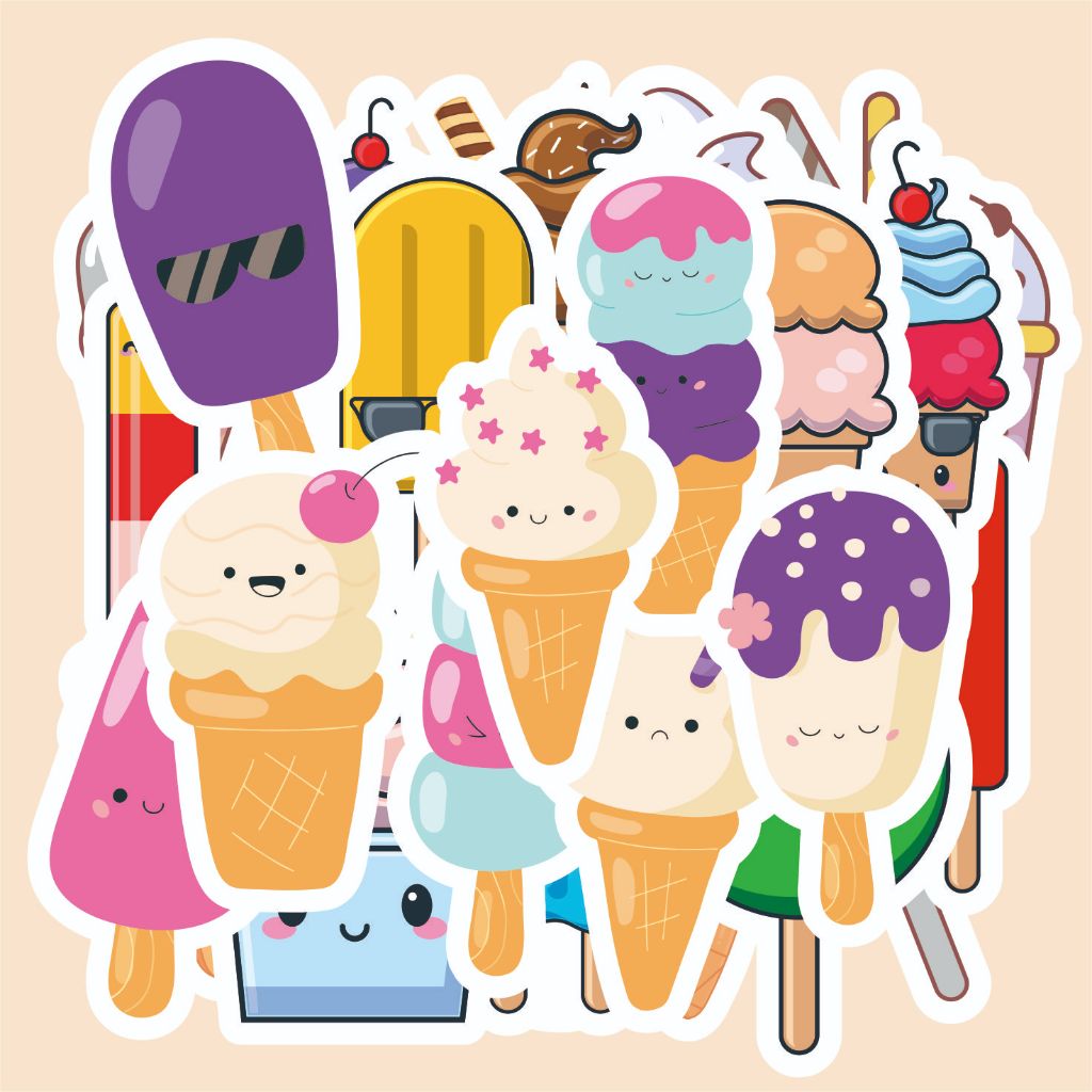 ( 50 pcs ) stiker ICE CREAM- KAWAII/stiker lucu/ice cream/random/murah
