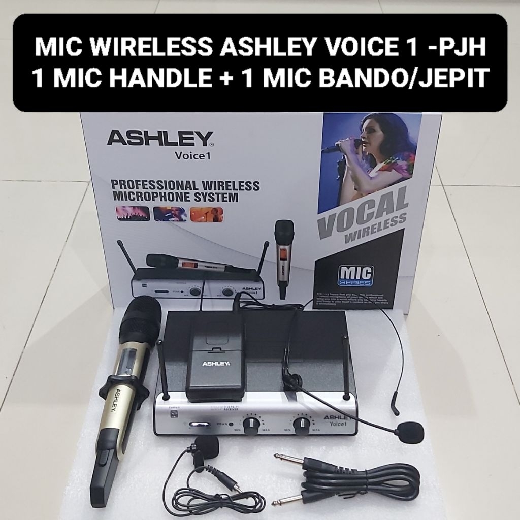 ASHLEY Mic Wireless VOICE 1 PJH 1 Mic Handle 1 Mic Bando Jepit Mesjid