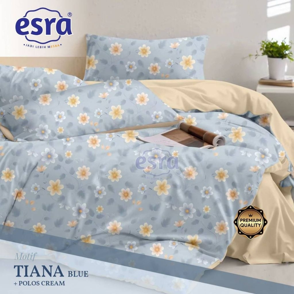 Bedcover + sprei anti geser katun Esra motif TIANA || 2 variasi warna || biru dan hijau