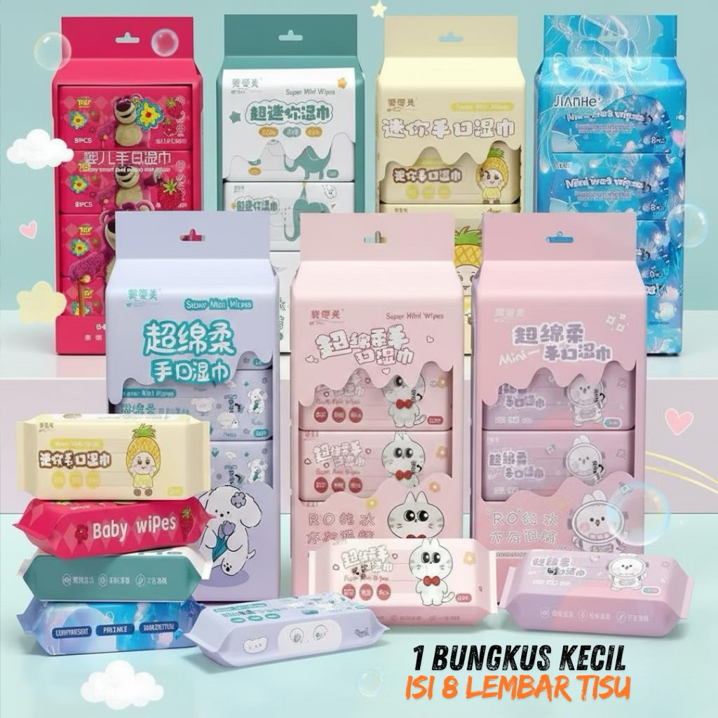 Tisu Basah Mini Karakter / Tisu Basah Mini Travel / Tisu Basah Mini Anak dan Dewasa