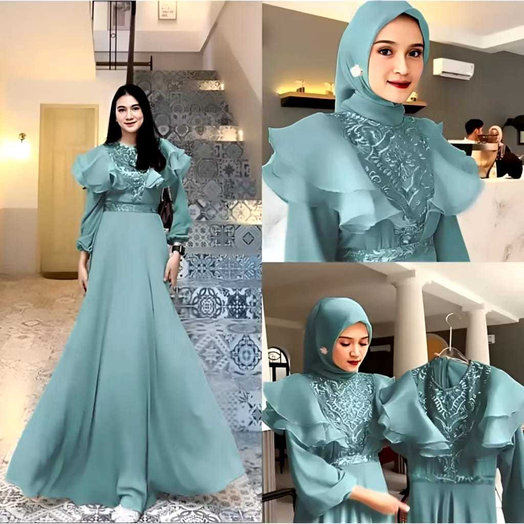 Meghan Dress Gamis Brukat Organza Mewah Gaun Pesta Maxi Muslim Wanita Premium