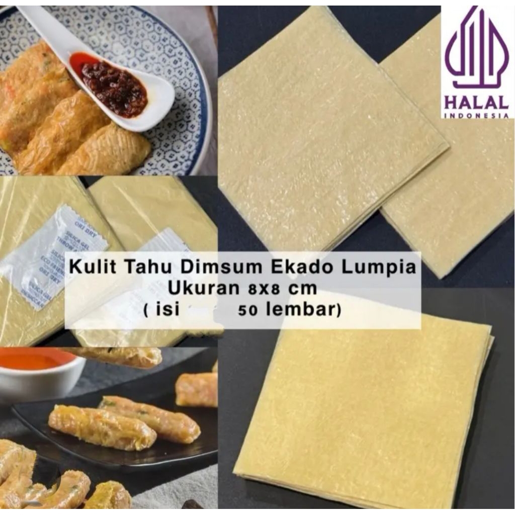 50 Lembar Kulit Tahu Kotak Kecil Dinsum Ekado Lumpia Kulit Tahu Asin