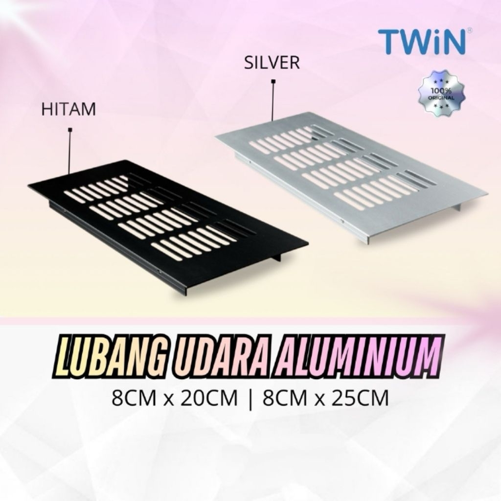 Saringan Lubang Udara Twin 8x20cm anodize | Lubang hawa kitchenset | Ventilasi kolong dapur Alumuniu