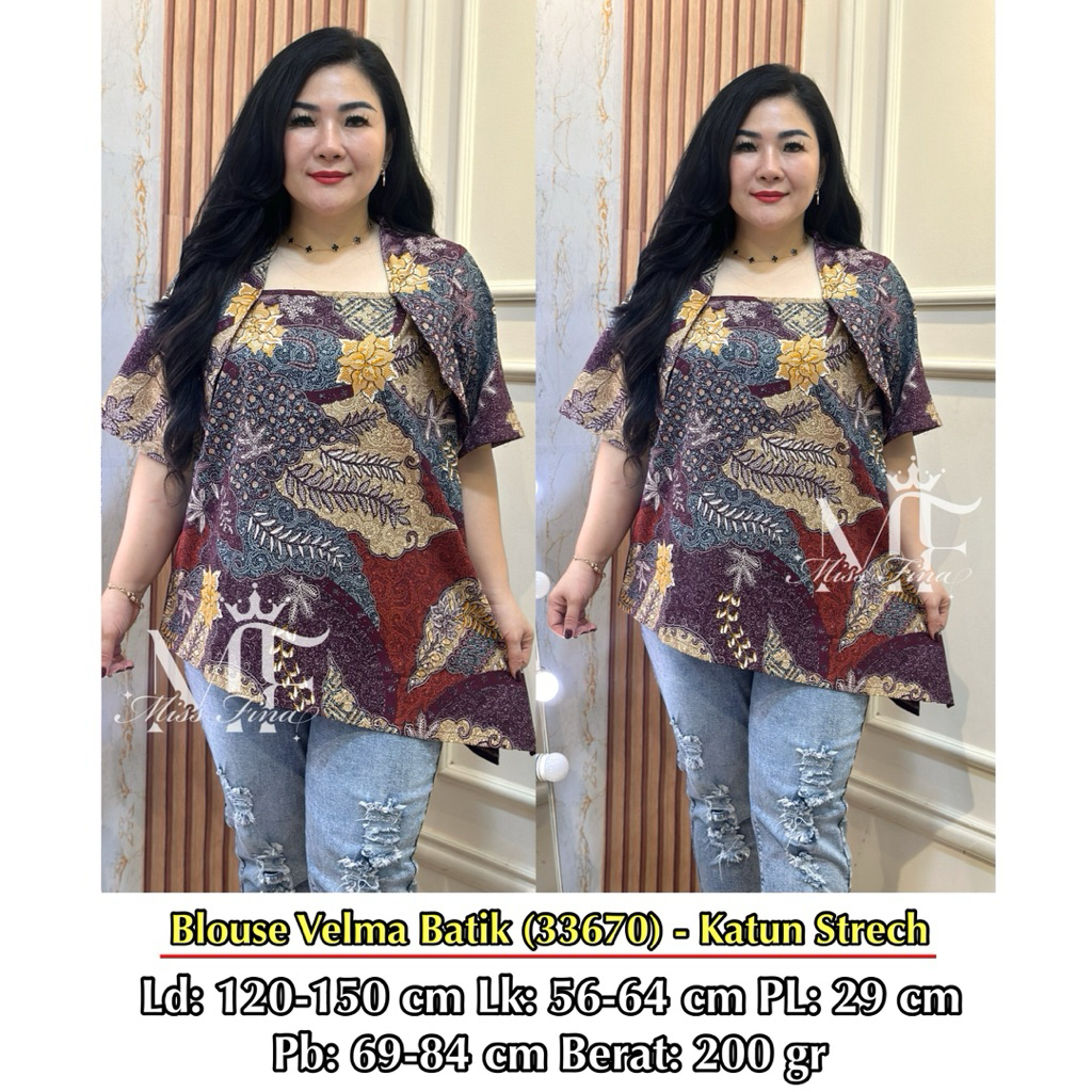 FINA BIGSIZE - (BLOUSE VELMA BATIK) ATASAN BATIK WANITA JUMBO BIGSIZE