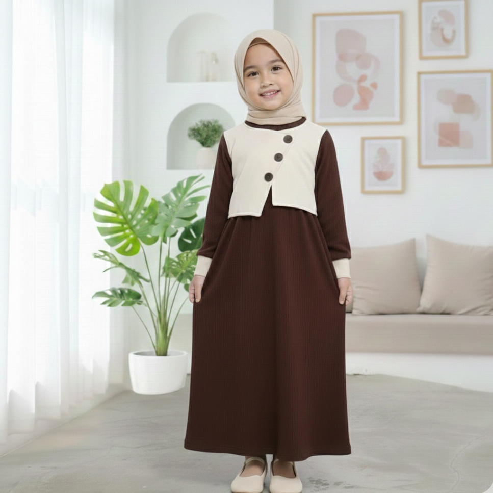 1-6 Tahun Gamis Eida Anak Desain Rompi dan Rempel Lebaran 2026                                      