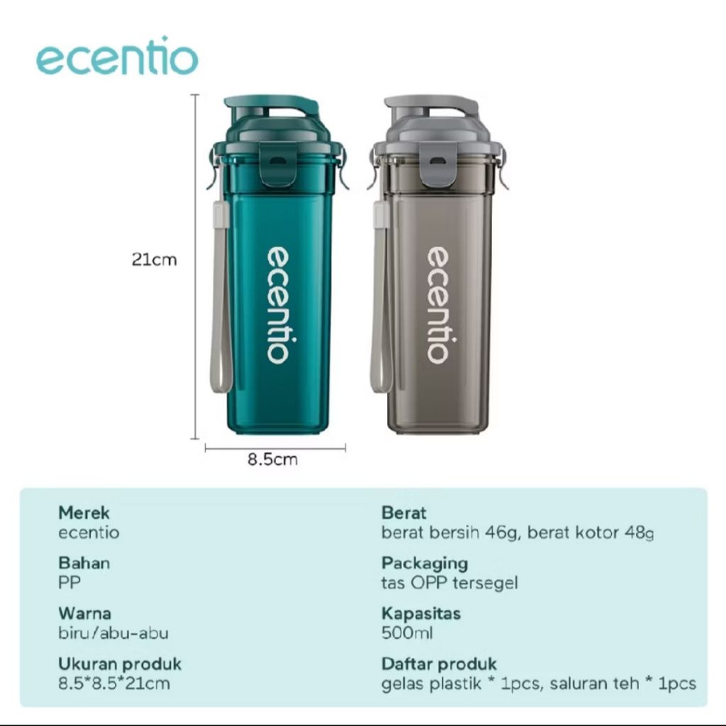 ecentio Botol Minum Tutup Flip Top 500 ml Botol Minum Plastik