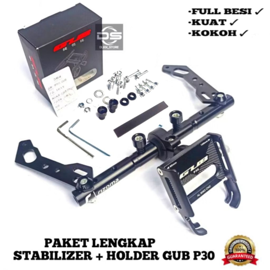 Holder GUB P30 paket lengkap + stabilizer dudukan spion motor Nmax, vario, adv, DLL