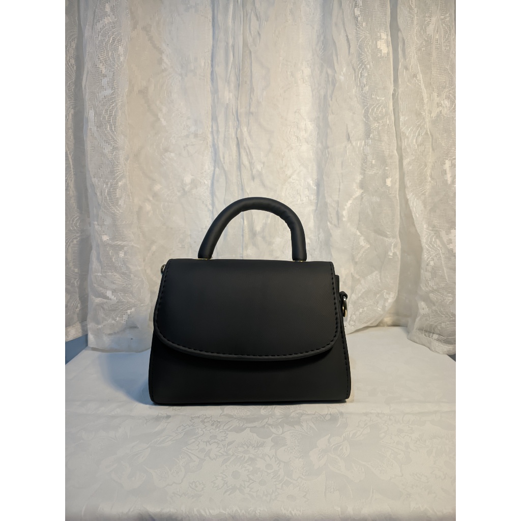 Tas Wanita Tenteng Selempang Kulit Sintetis Polos Hitam - Mini Top Handle Bag