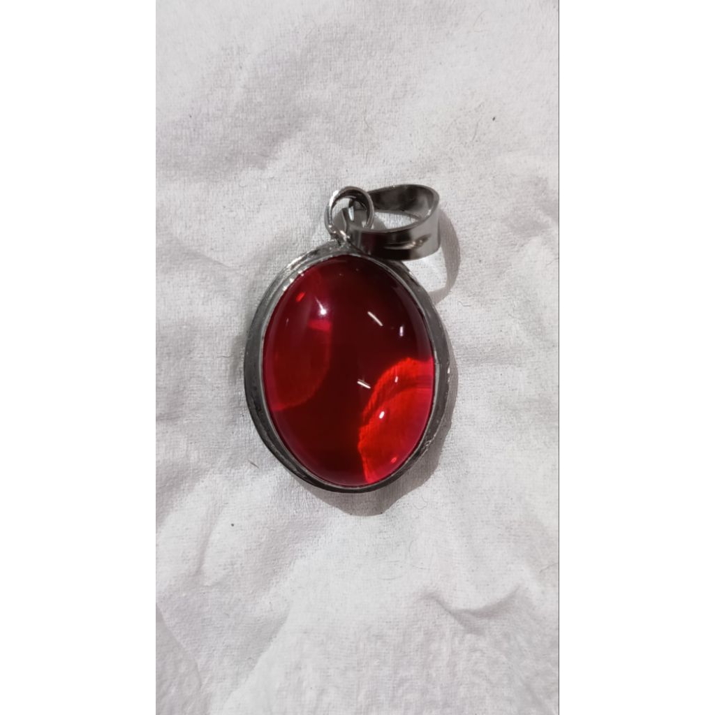 liontin batu merah delima siam ring iketan stainles monel bonus kalung