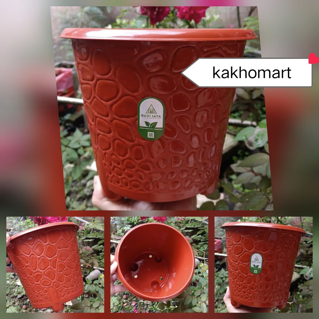 Pot Bunga/Tanaman Coral 03 BJP Merah Bata Motif Batu Alam