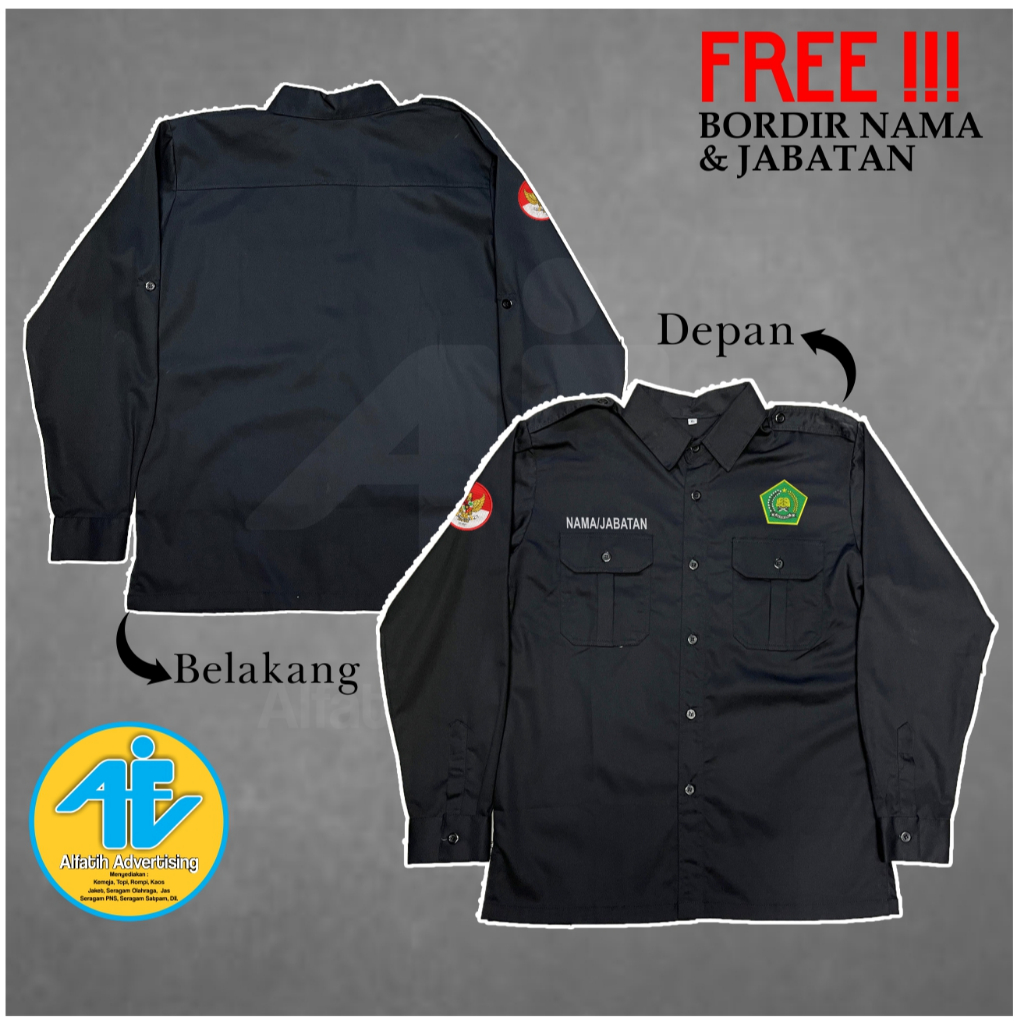 Kemeja KEMENAG Lengan Panjang Bordir Bahan American Drill Hitam