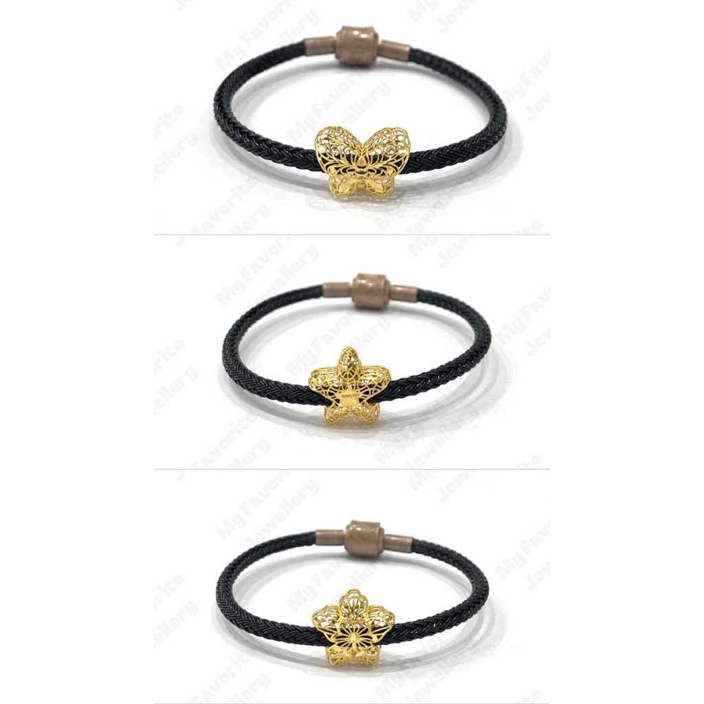 Gelang Tali dengan Liontin Kupu Bintang Bunga EMAS ASLI Kadar 700