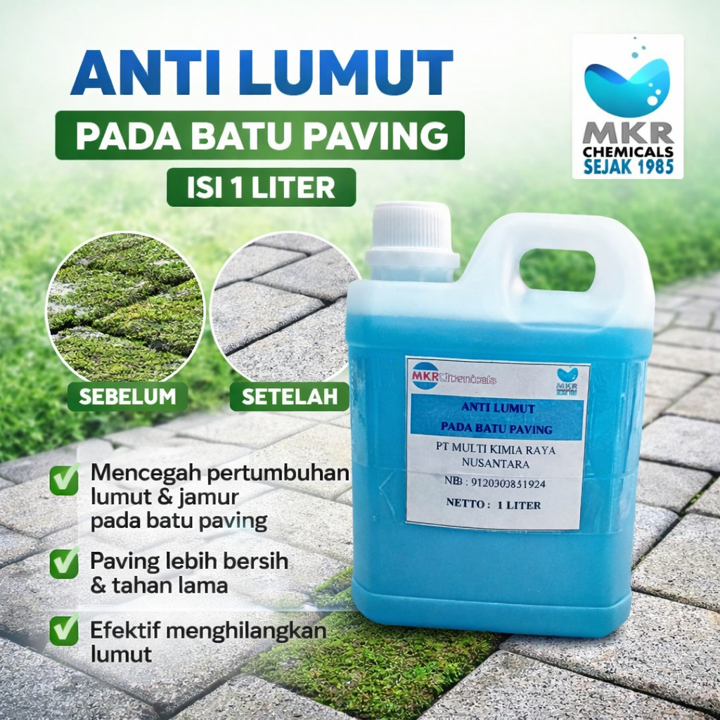 Anti Lumut Batu Paving 1 Liter – Cairan Pembersih Lumut & Jamur Paving Block, Lantai Batu, Halaman O
