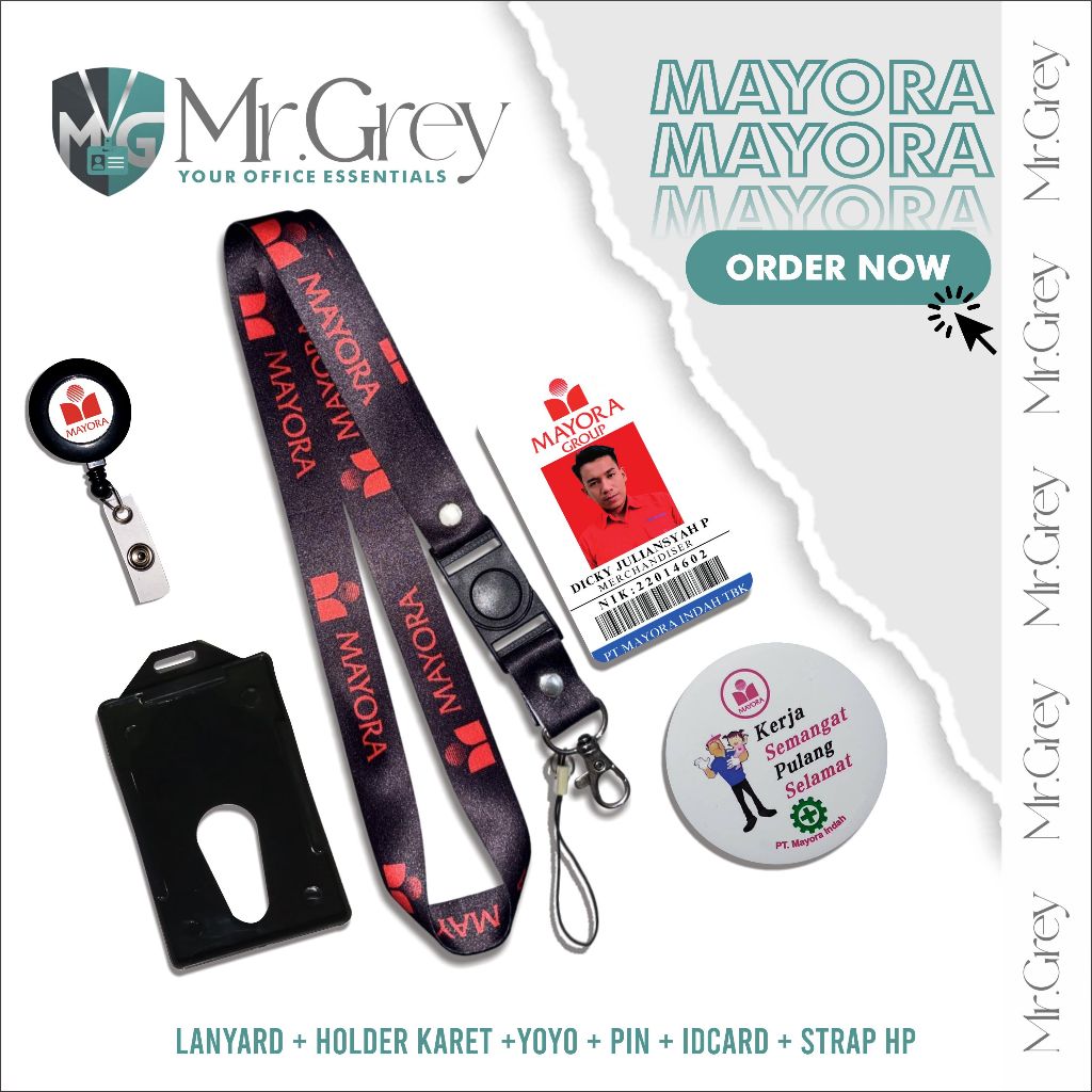 MR.GREY Tali Lanyard MAYORA Hitam | Tali idcard MAYORA [READY STOCK] Termurah Print 2sisi FullColor