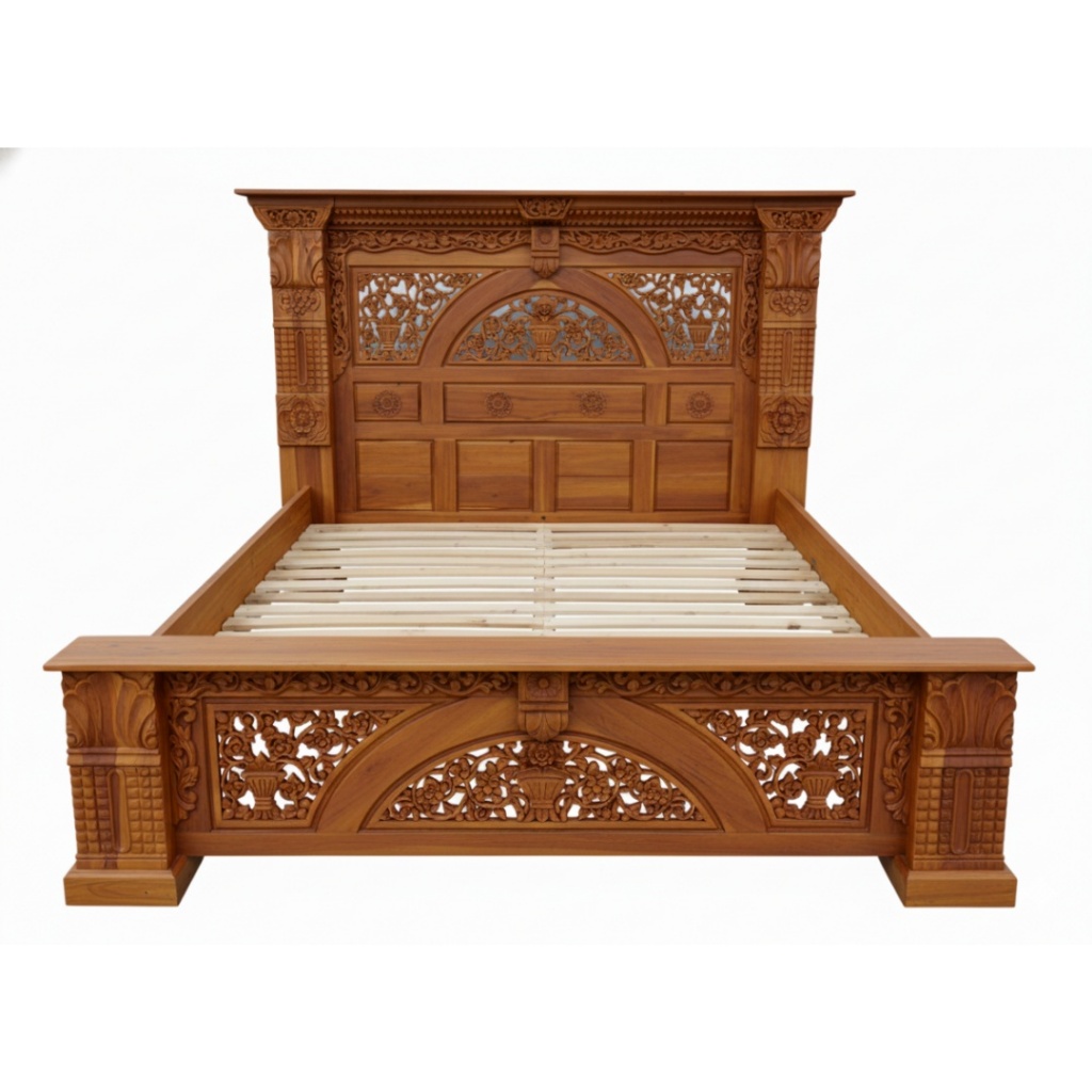 Dipan Tempat Tidur Kayu Jati Ukir Jepara Mewah Minimalis No 1 (180x200) Ranjang Jati Asli Garansi Aw