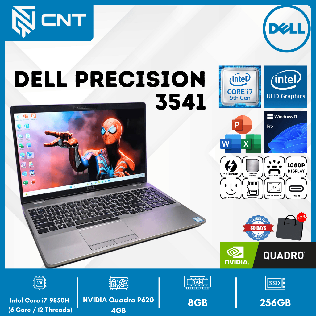 LAPTOP 15 INCH, DELL PRECISION 3541 CORE I7-9TH (8/256 GB) NVIDIA QUADRO P620