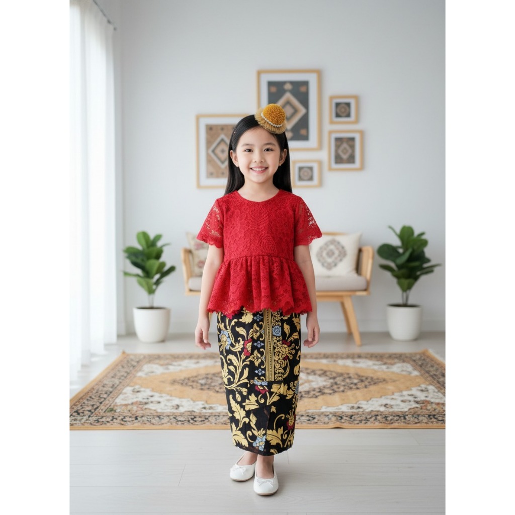 BAJUNIK PEPPLUM ANAK TANIA WARNA MERAH/ TANIA ANAK / KEBAYA ANAK / BAJU TRADISONAL ANAK / KEBAYA MOD