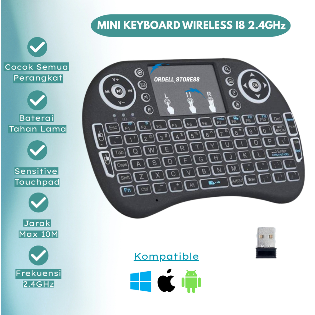 Keyboard I8 Wireless | Keyboard Wireless Minimalis | Keyboard Mini Wireless I8