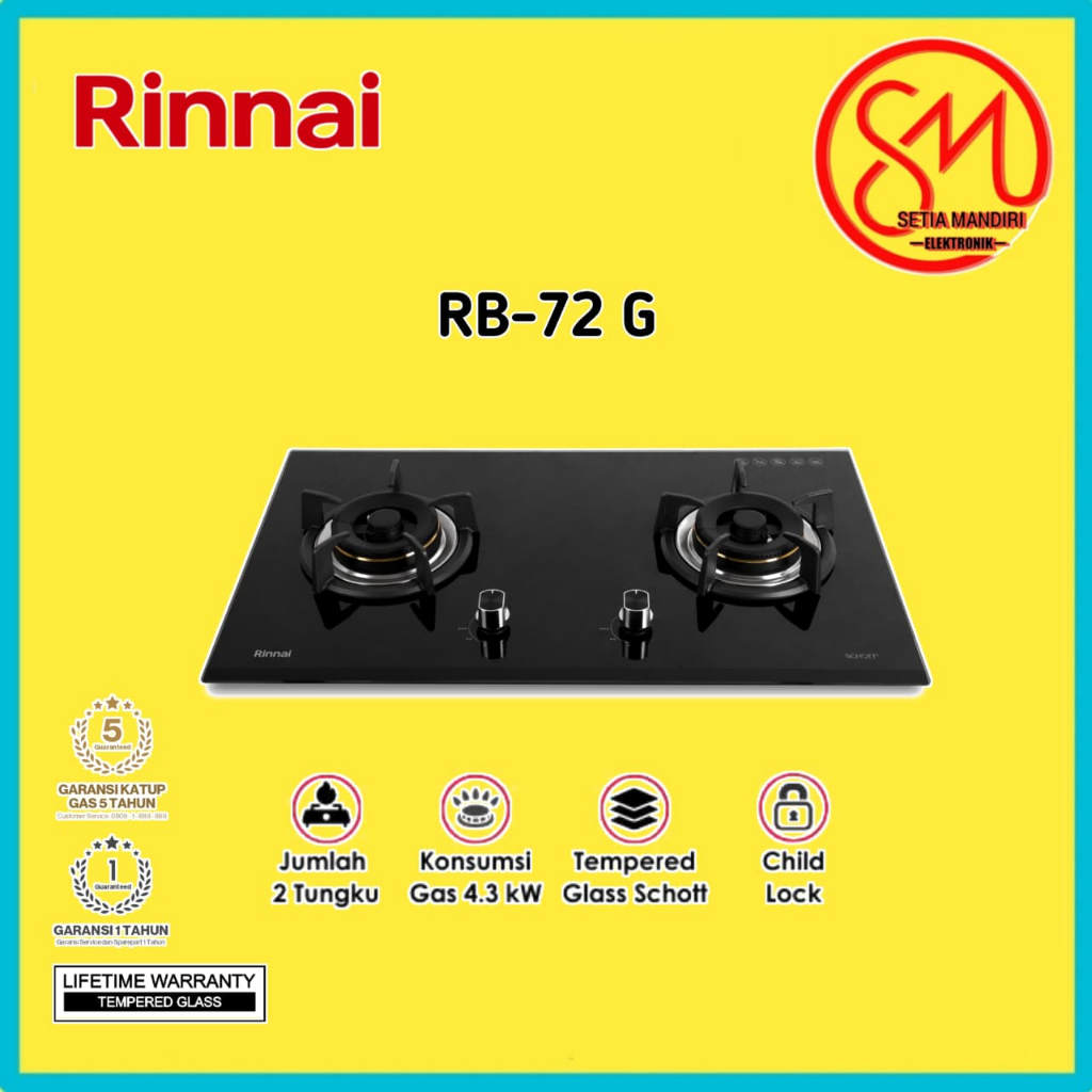 RINNAI RB72G Kompor Gas Tanam 2 Tungku RB 72 G Anti Bakar