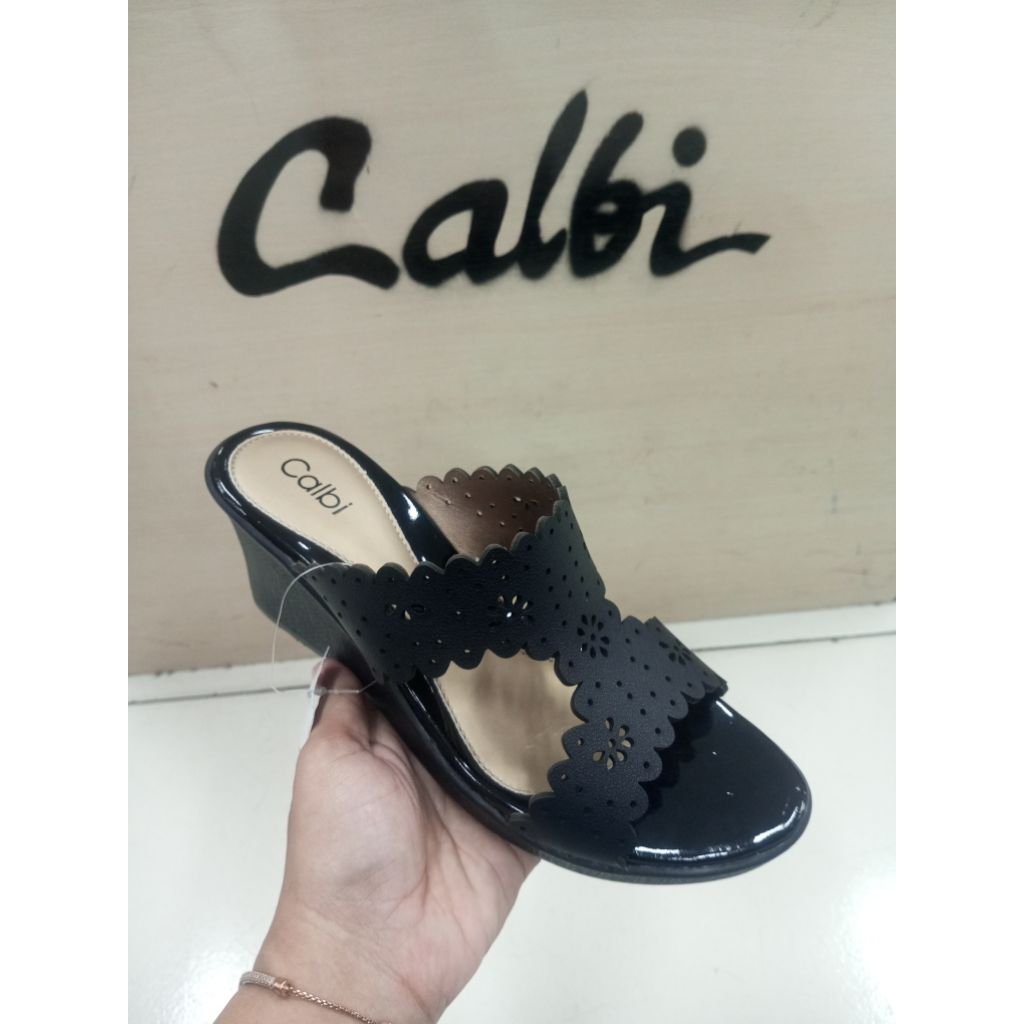 Sandal Wanita Wedges Calbi Original Artikel AU 66 Model Selop Hak 5 CM Size 36-40