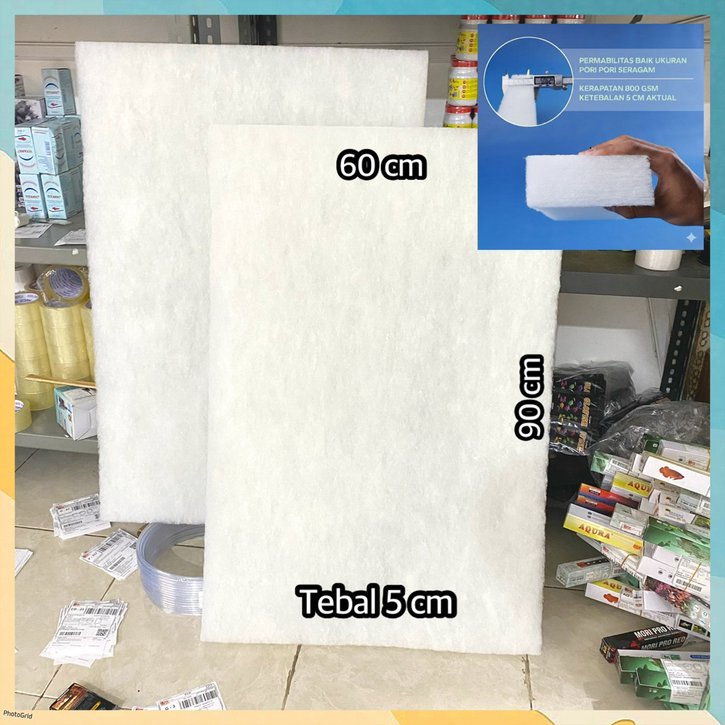BUSA KAPAS FILTER AQUARIUM KOLAM 90 X 60 CM TEBAL 5 CM BUSA 45 CM X 30 CM BISA DICUCI BUSA PADAT