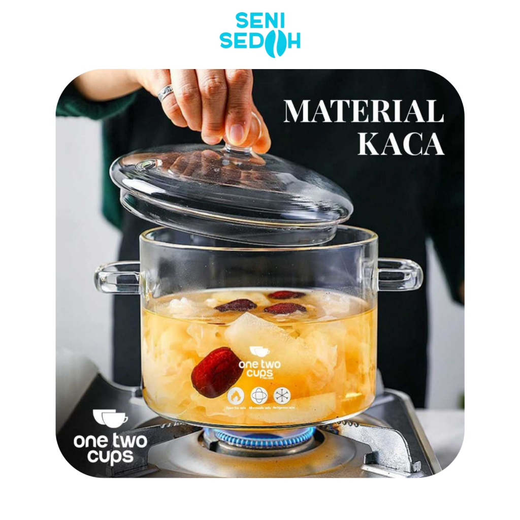 ONE TWO CUPS Panci Kaca Borosilikat Tahan Panas 15cm Transparan 1500-1900ml