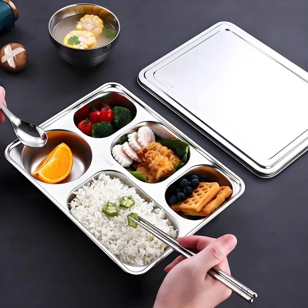 Food Tray Ompreng Stainless  Steel SUS304 Sekat 5 Kotak Makan