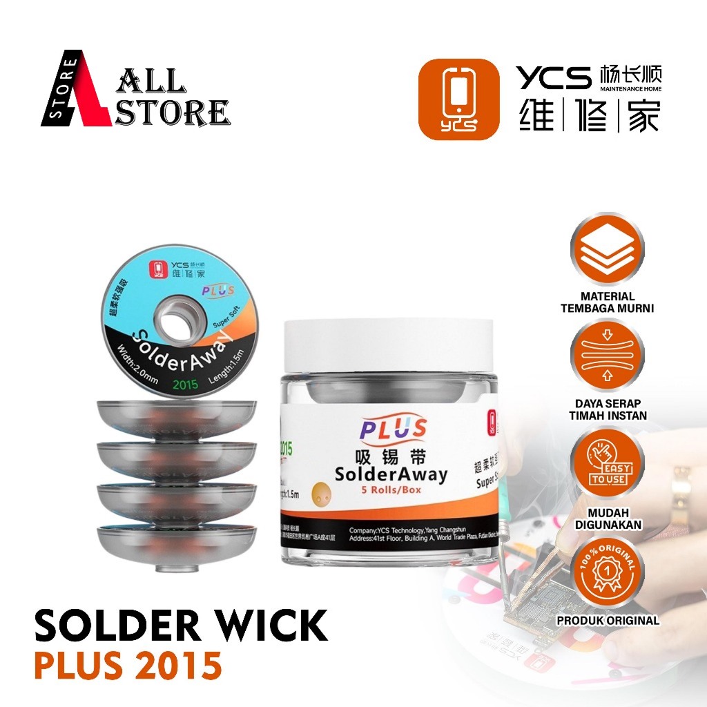 YCS SOLDER WICK 2.0MM PLUS 2015 ORIGINAL - PEMBERSIH TIMAH PCB HP LAPTOP ULTRA SOFT - KAWAT PEMBERSI