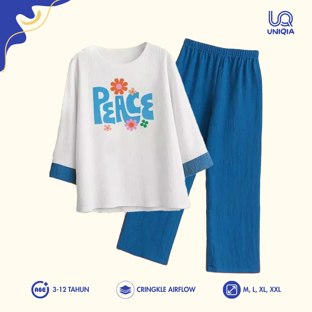 Peace Set Kania Kids - Setelan Baju Anak Perempuan Umur 3-13 Tahun Lengan Panjang Kombinasi Polos Ce