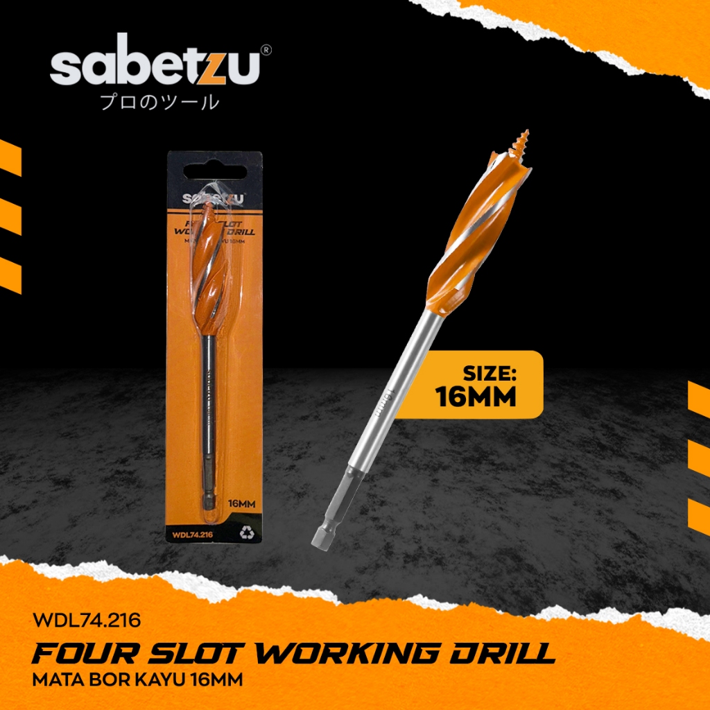 SABETZU Mata Bor Kayu 16mm Auger Bit Three Point Four Slot Wood Working Drill Hex Handle 1/4" As Hex