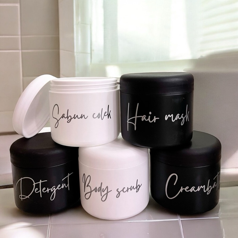 TEMPAT LULUR JAR 500ML HITAM PUTIH SILVER EDITION wadah sabun colek hair scrub aesthetic estetik