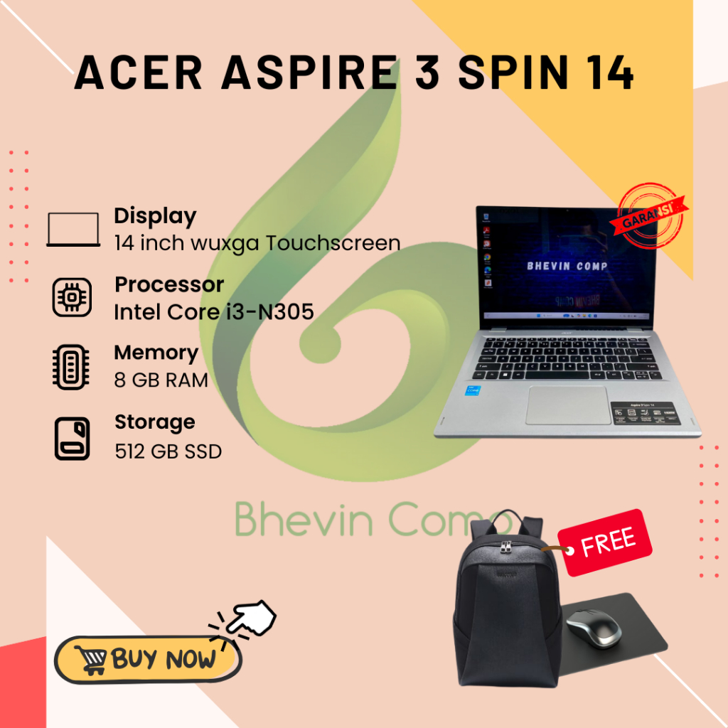 ACER ASPIRE 3 SPIN 14 INTEL CORE i3-N305 RAM 8GB SSD 512GB