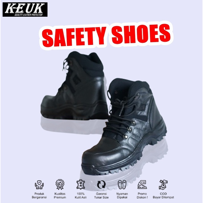 Sepatu Safety Pria Ujung Besi Kulit boot hiking kantoran outdor jalan santai berpergian