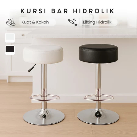 Kursi Bar Bulat Adjustable Kursi Putar Empuk Bar Stool Hidrolik Minimalis Jok Kulit Sintetis Busa Te