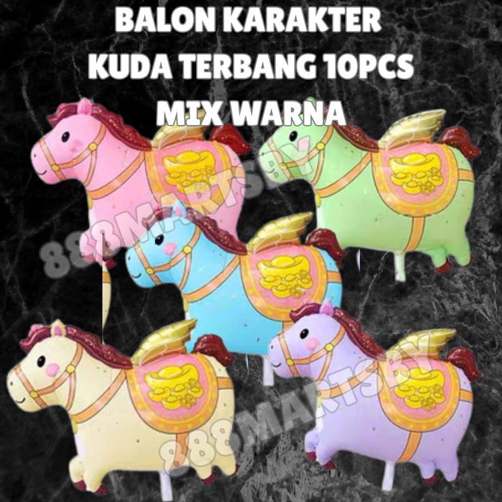 balon karakter / balon gas kuda terbang 10pcs