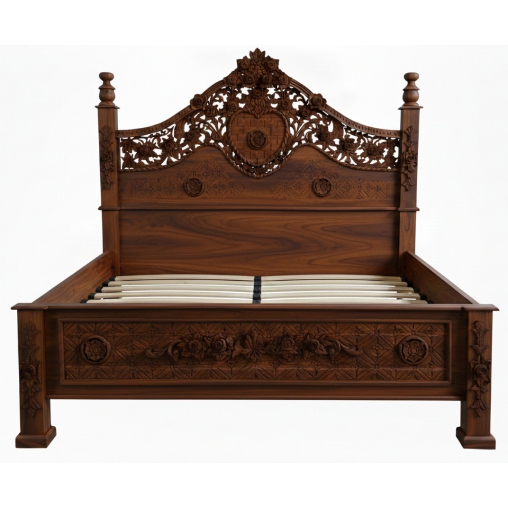 Tempat Tidur Jati Ukir Jepara Klasik Mewah - Ranjang Kayu Jati Asli Minimalis Modern Model Sultan No