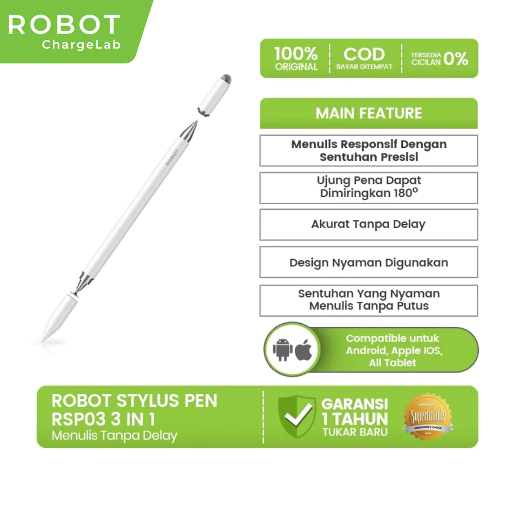 ROBOT Stylus Pen Universal 3 in 1 Compatible Dengan Apple Macbook Stylus Capacitive Pen Android IOS 
