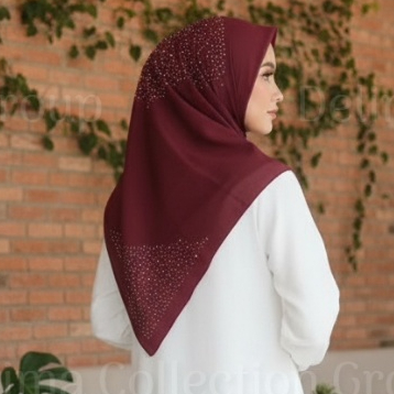 Segiempat Paris Jadul Payet Press Swarovski Tabur Bintang / jilbab segiempat swarovski