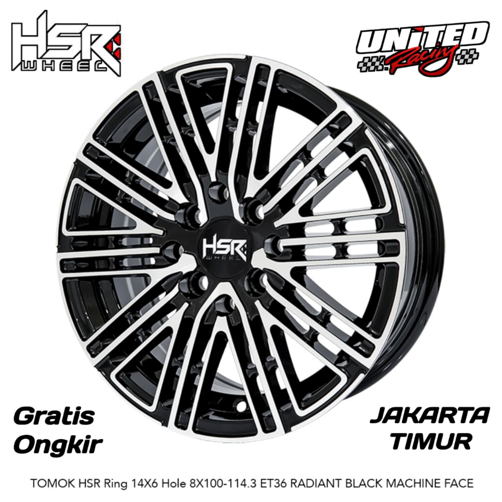 Velg Mobil Two Tone HSR Tomok Ring 14 Untuk Ayla, Air Ev, Avanza R14 Lebar 6 ET36 - United Racing