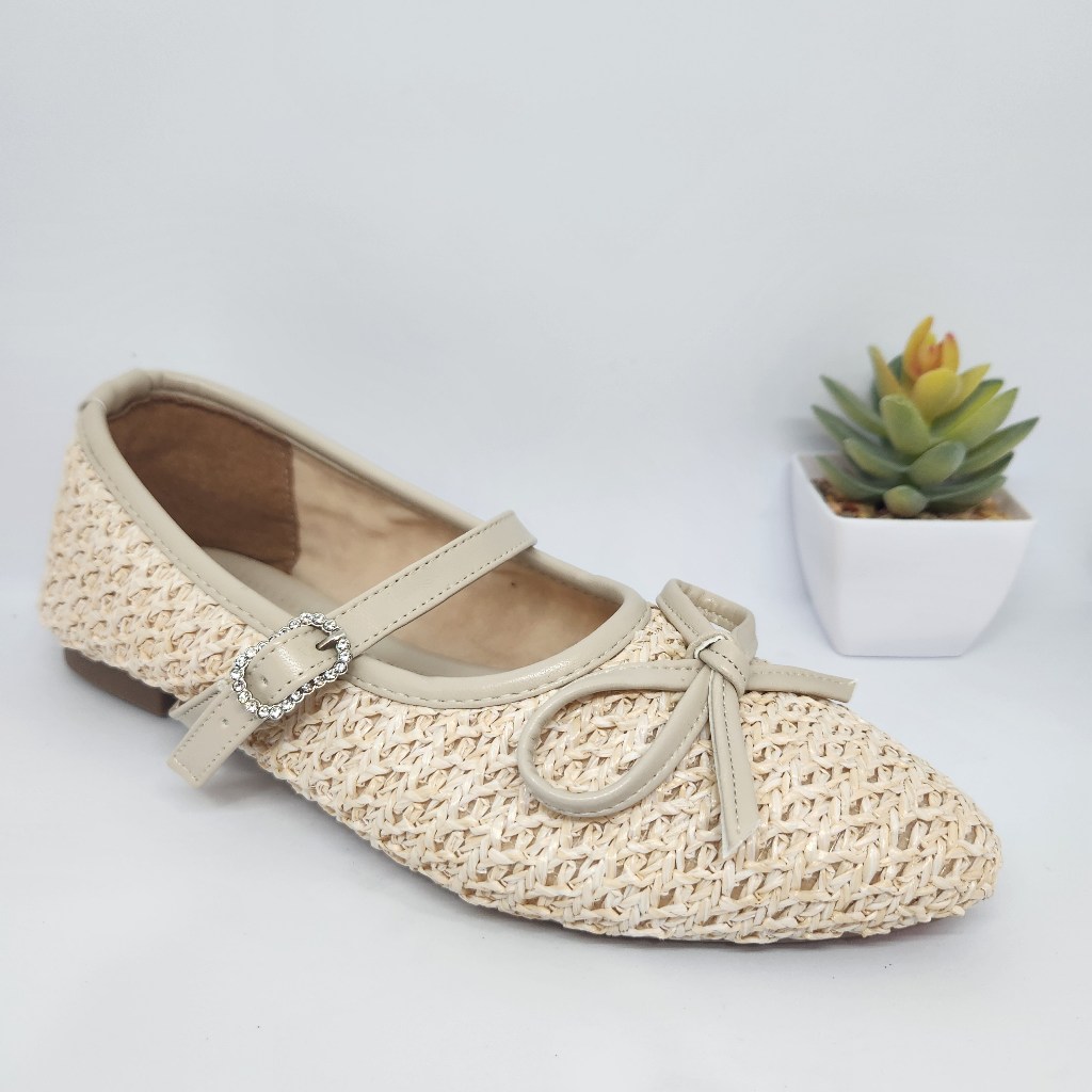 NewYordan Sepatu Flat Wanita Rajut – Purple JM 125 Cream | Flat Shoes | Nyaman & Casual