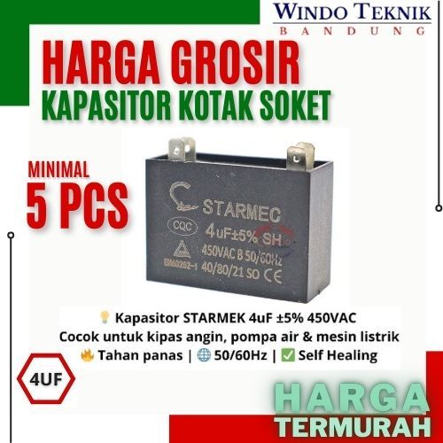 KAPASITOR KOTAK SOKET UKURAN 4UF | KAPASITOR FAN | KAPASITOR POMPA | KAPASITOR 4 UF