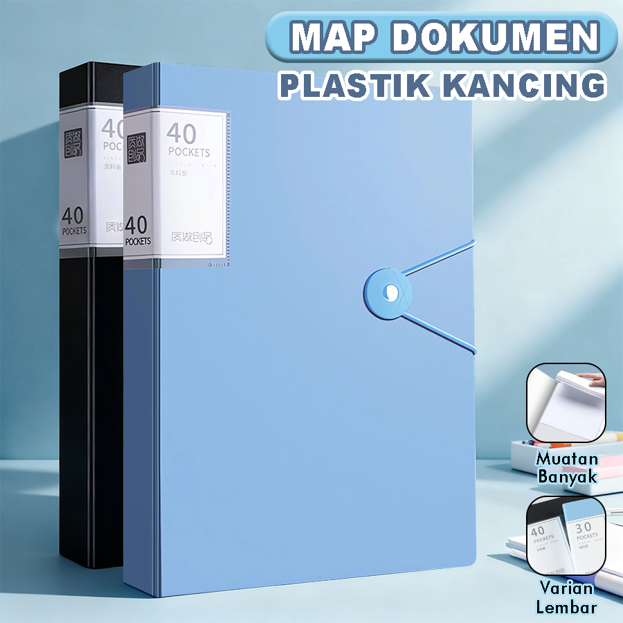 Map Dokumen Plastik Kancing A4 Folder Arsip Tebal Kuat Muat Banyak Warna Solid WJJ0511