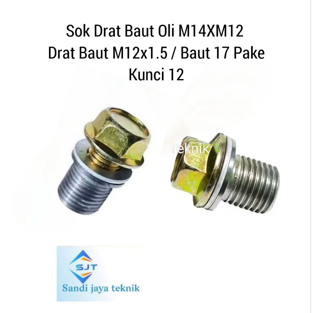 Sok Drat M14XM12 Bos Drat Baut Oli Kunci 17 Set Baut Oli M12x1.5 Baut 17 Kunci 12mm