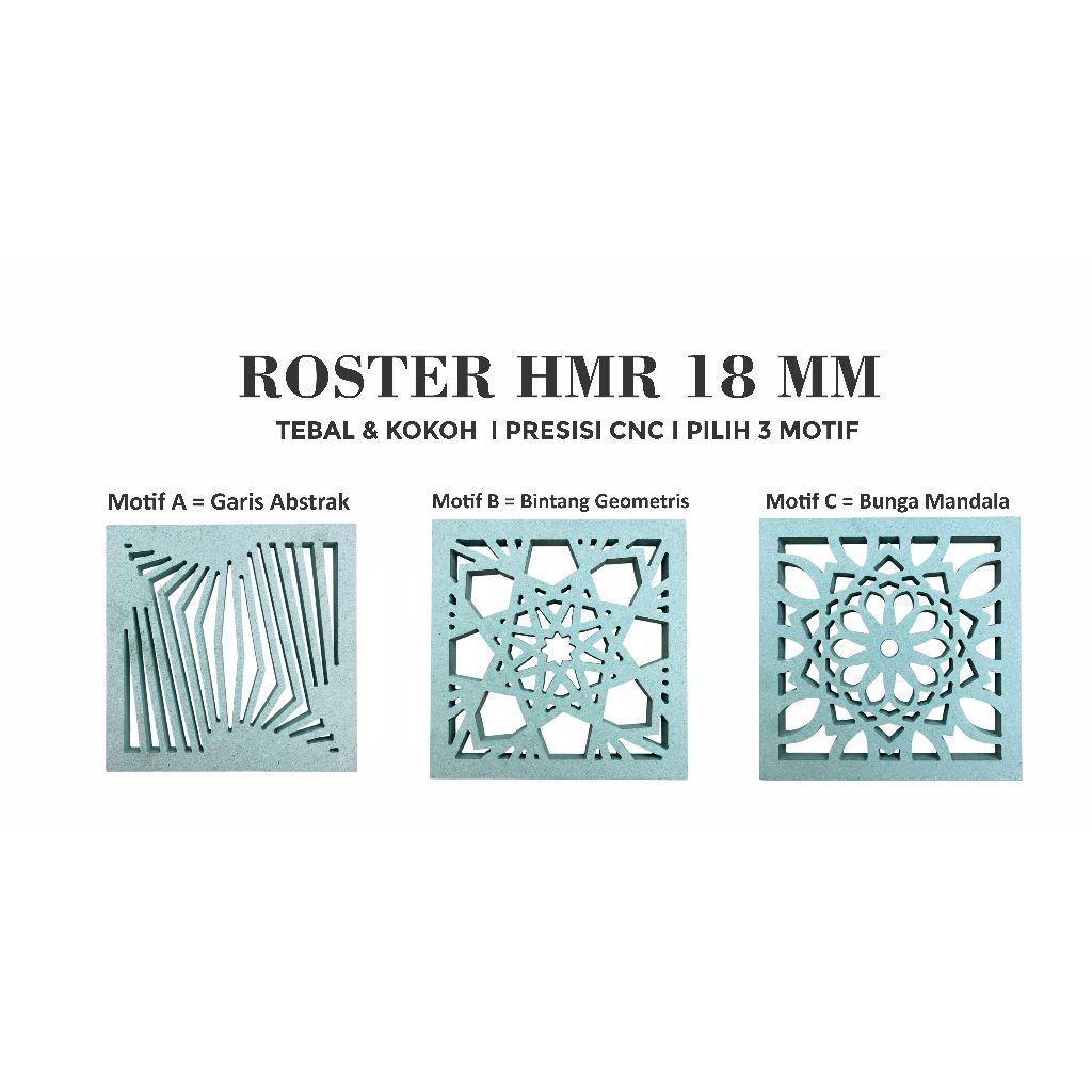 Roster Lubang Angin Kayu HMR 18mm CNC - Partisi Penyekat Ruangan Minimalis / Ventilasi Udara Tempel 