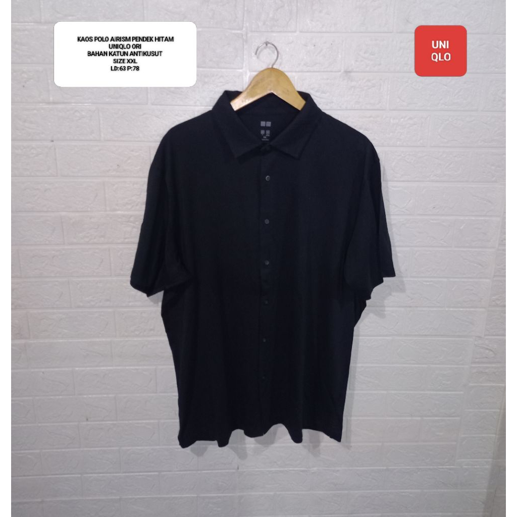 KAOS PENDEK POLO AIRISM HITAM UNIQLO ORI SIZE XXL BAHAN KATUN