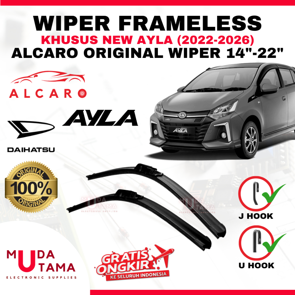 Wiper Frameless NEW AYLA 2022 s/d 2026 Original Alcaro - Sapu Kaca NEW AYLA - Wiper NEW AYLA Framele
