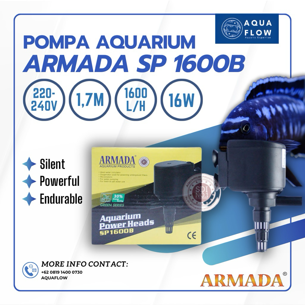Pompa Aquarium Armada Sp 1600B 1600L/H 16W / Pompa Kolam / Pompa Aquarium