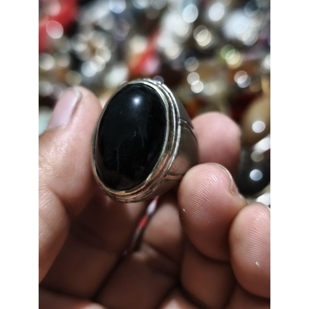 batu cincin blackjade giok hitam tembus